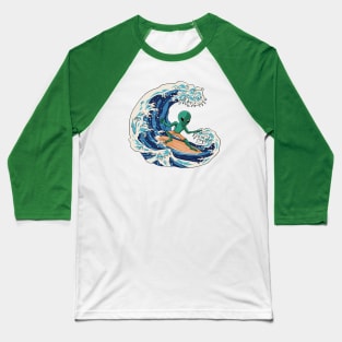 Martian Alien Surfing on a Great Wave // Funny Japanese Style Illustration Baseball T-Shirt